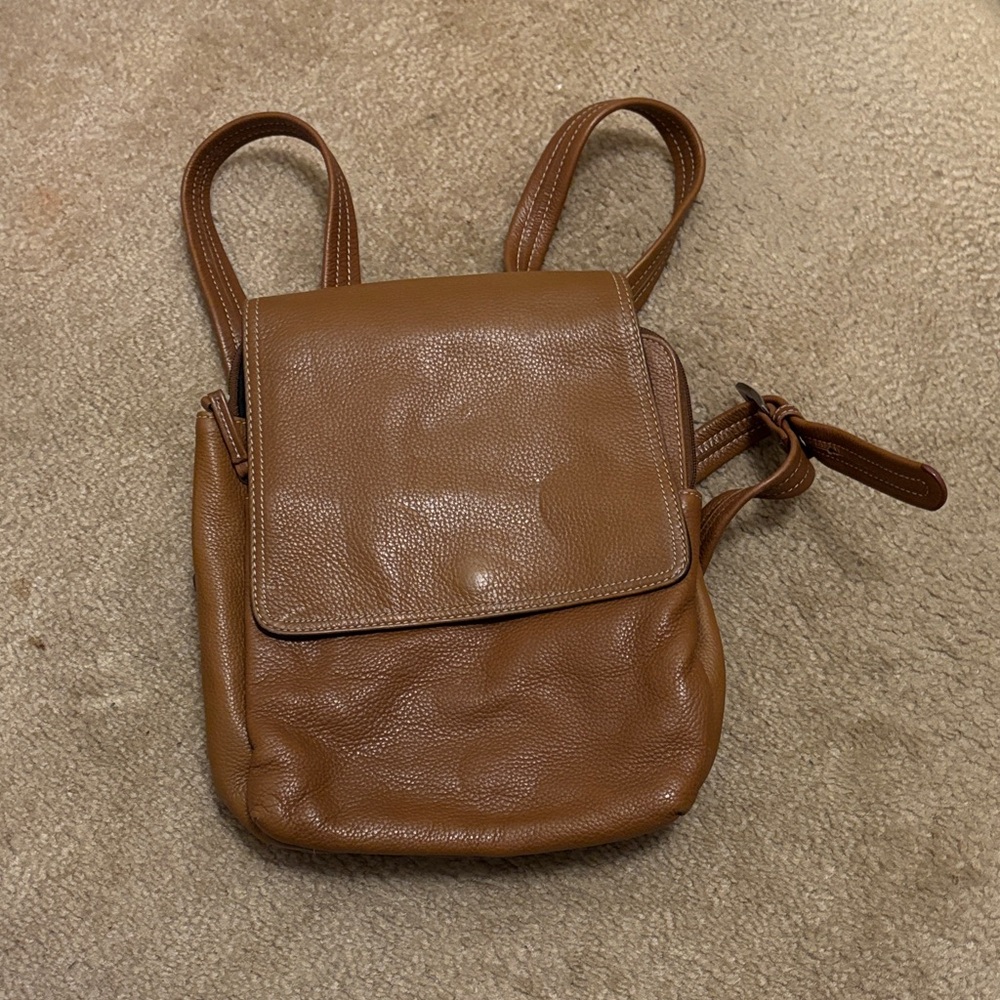 Tignanello Brown Leather Logo Patch with Tan Pebbled Trim